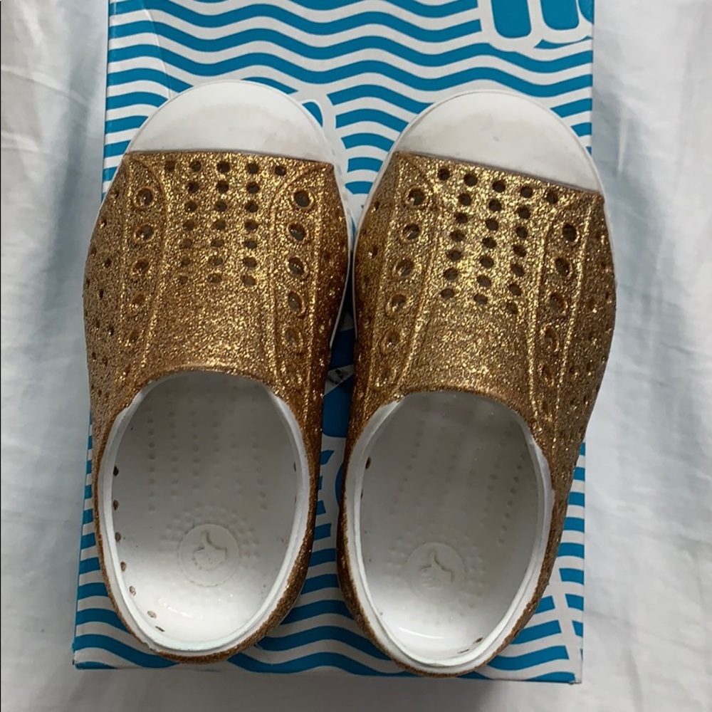 Size 6 Native -Gold glitter sneakers